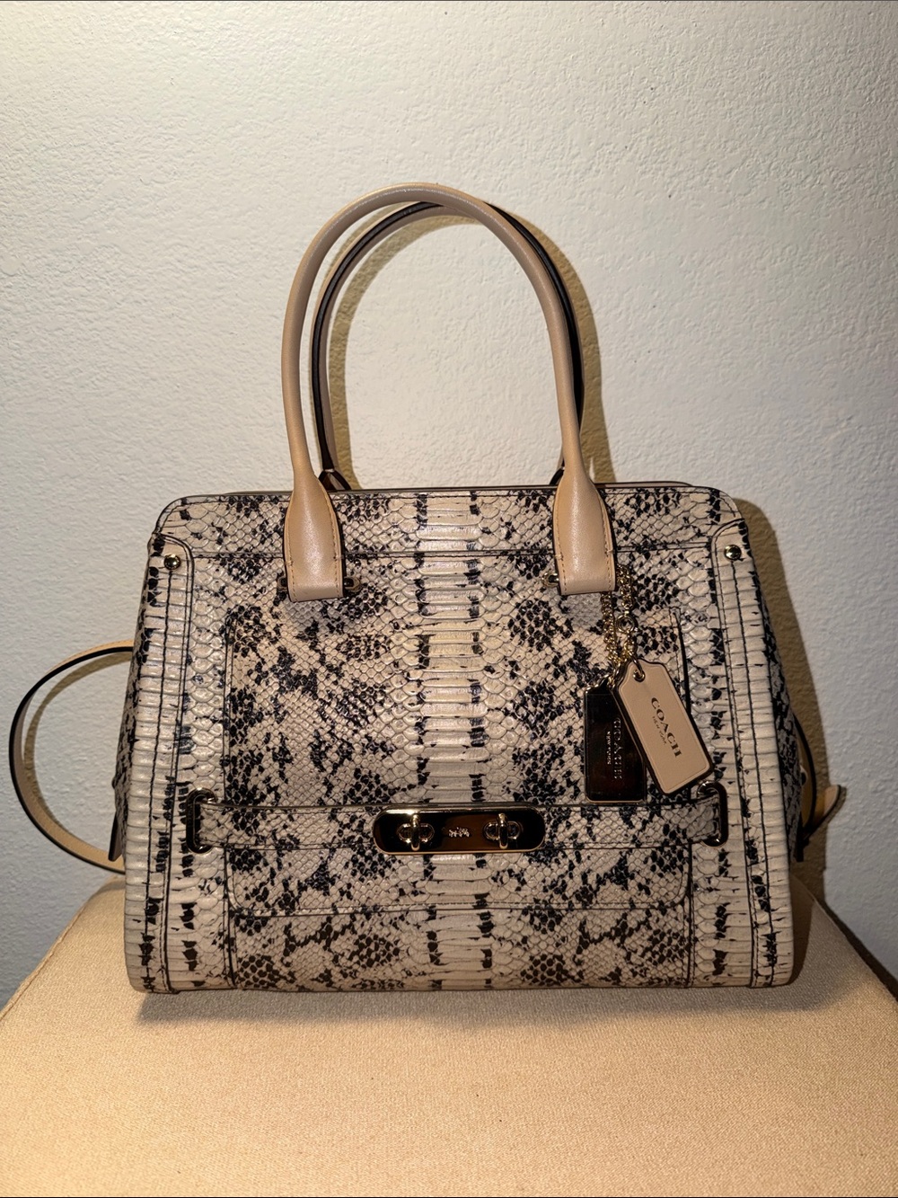 Coach NWOT Swagger Frame Satchel in Colorblock Exotic Embossed Leather